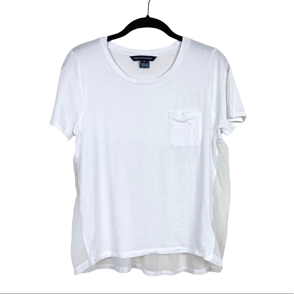 French Connection White Hopper Short Sleeve Sheer Back Modal Top Size XS